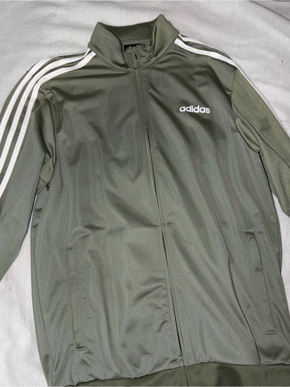adidas Olive Green Track Jacket with White Stripes
